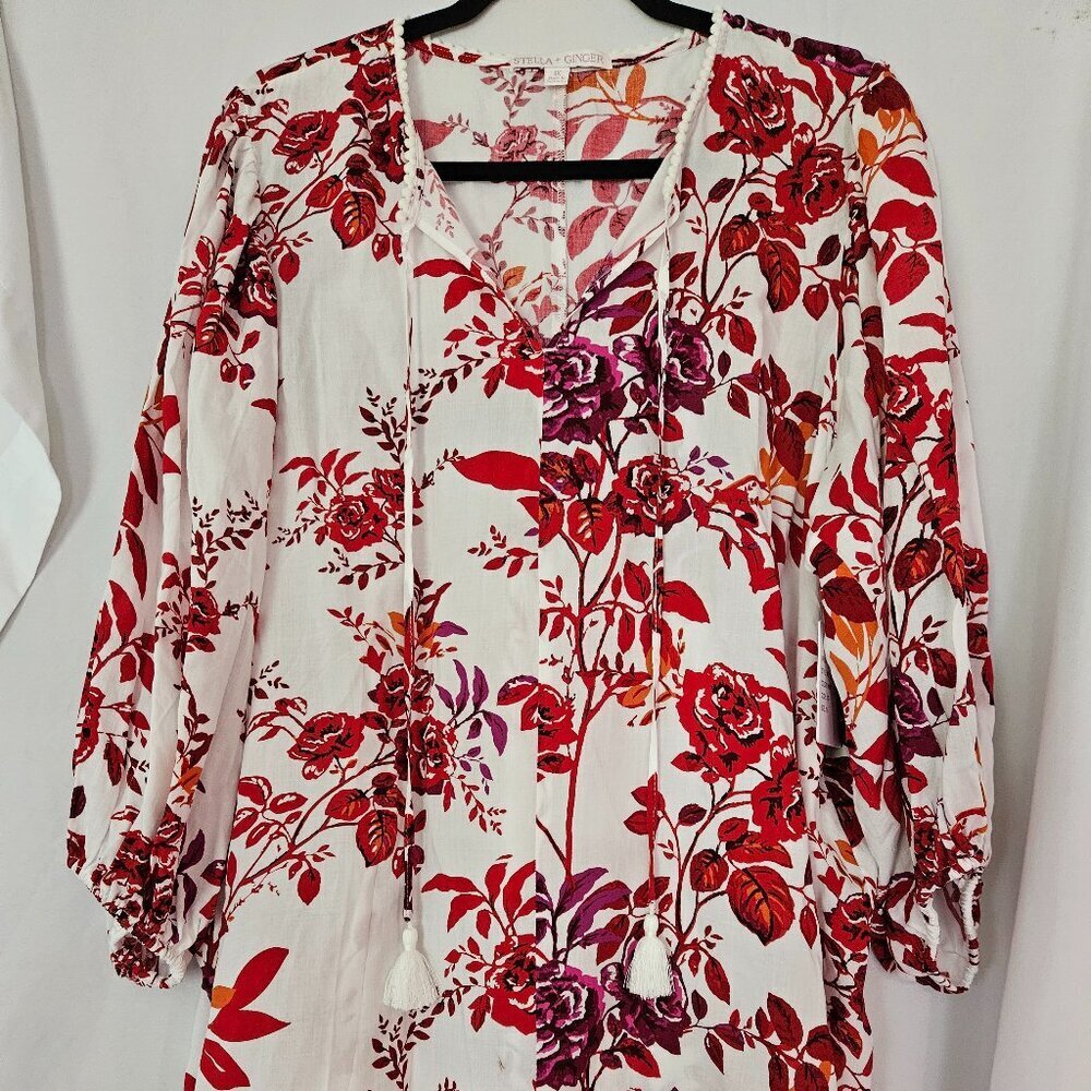 STELLA & GINGER White Floral Pattern Woven Shirt 1X‎